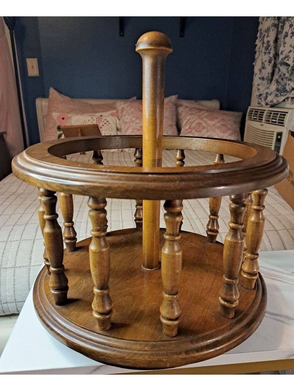 Vintage Solid Maple Tabletop Wooden Spindle Revolving Lazy Susan/Condiment Caddy - Picture 2 of 4